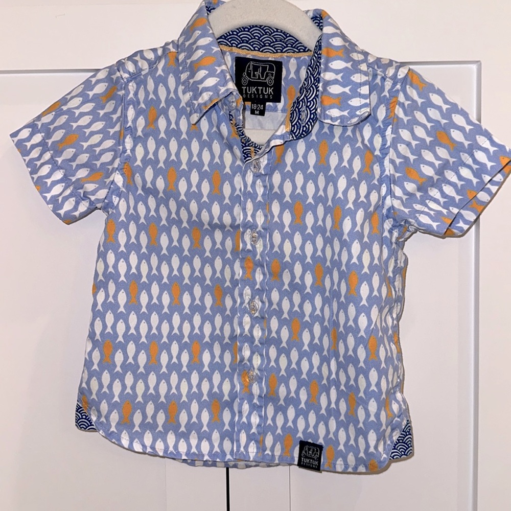 TukTuk Designs Short Sleeve Fish Print Button Down 18-24M